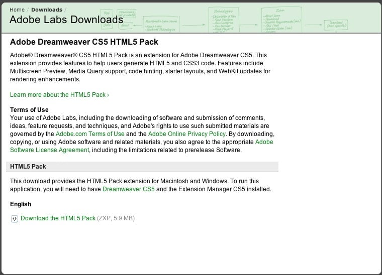adobe dreamweaver cs5 html5 pack extension